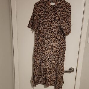 Anthropologie Tan and Black Animal Print Midi Dress